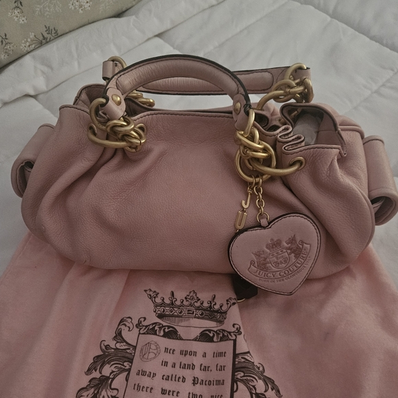 Rare Juicy Couture Y2K Vintage Pink Pebbled Leather Satchel With 2 Bag Charms - Picture 3 of 9